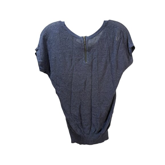 Loft Petite Womens Blue Textured Short Sleeve Top With Back Zipper - Picture 2 of 10